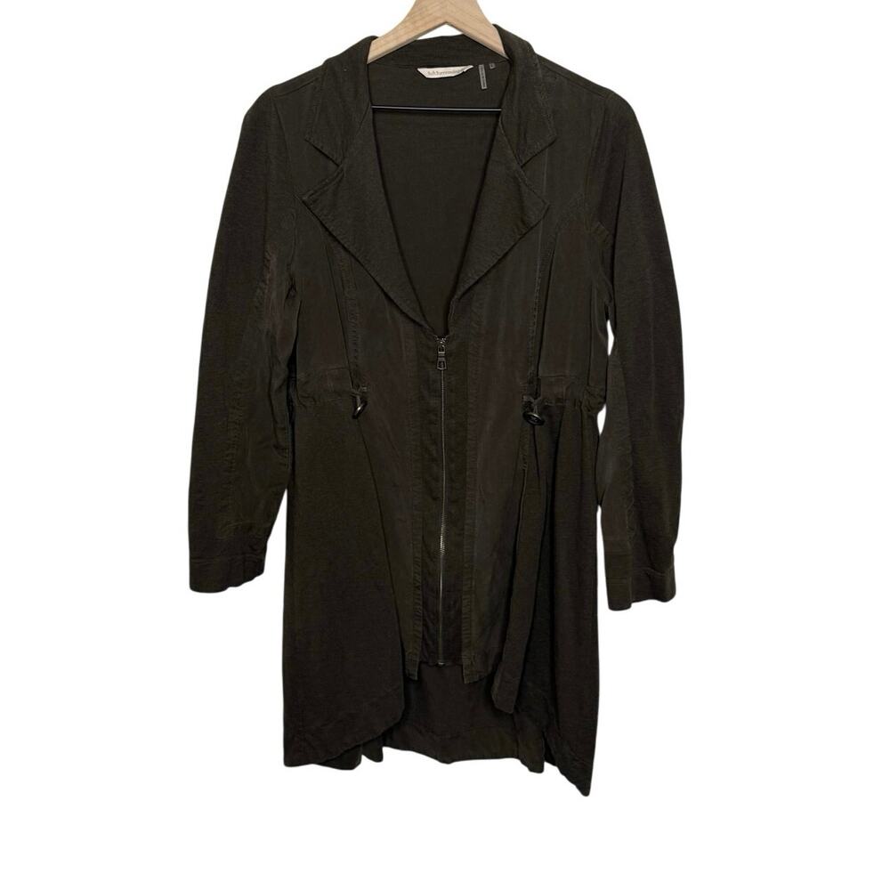 SOFT SURROUNDINGS Women's L Santa Rosa Cotton Long Jacket Brown High Low Zip